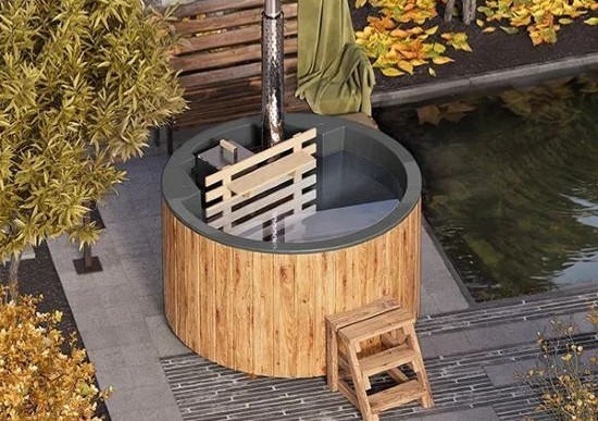 THERMOWOOD  FIBERGLASS HOT TUB ΕΣΘΟΝΙΑΣ  ΜΕ ΞΥΛΟΣΟΜΠΑ ΚΑΙ ΗΛΕΚΤΡΙΚΗ ΘΕΡΜΑΝΣΗ, Εξωτερικό Hot Tub με ξύλα και εσωτερική θερμάστρα για 3 άτομα