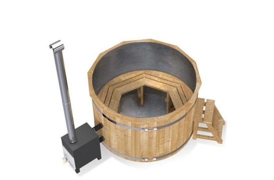 Ξύλινα Hot Tub Baltresto - Εσθονίας, Ξύλινο υδρομασάζ από ανοξείδωτο ατσάλι με θέρμανση καύσης ξύλου